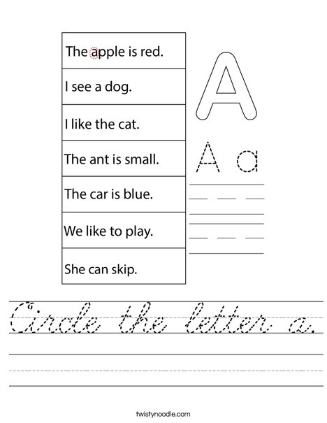 Circle the letter a. Worksheet