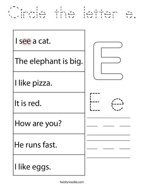 Circle the letter e. Coloring Page