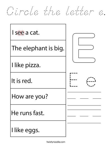 Circle the letter e. Coloring Page