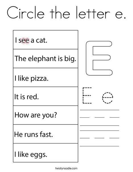 Circle the letter e. Coloring Page