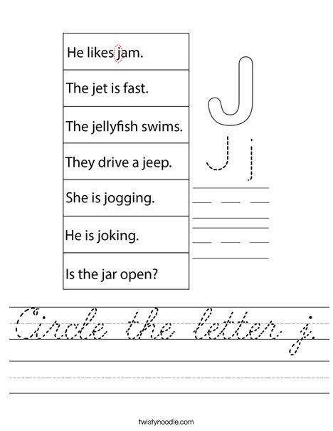 Circle the letter j. Worksheet