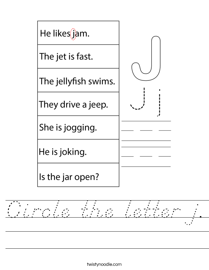 Circle the letter j. Worksheet