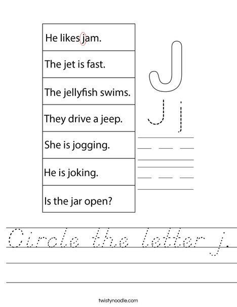 Circle the letter j. Worksheet