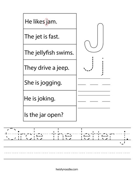 Circle the letter j. Worksheet