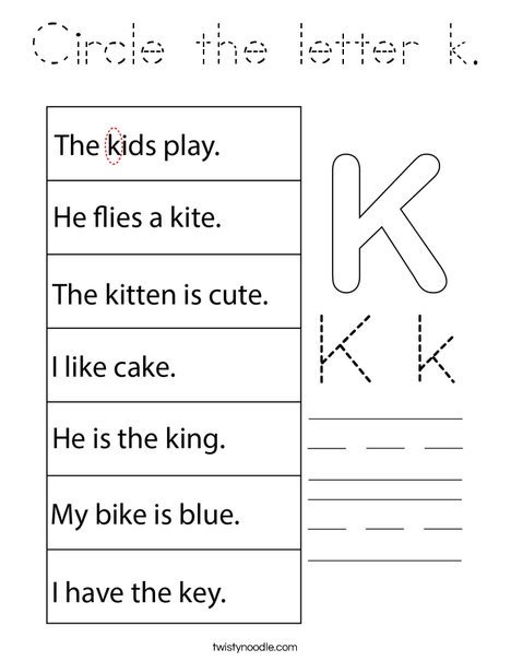 Circle the letter k. Coloring Page