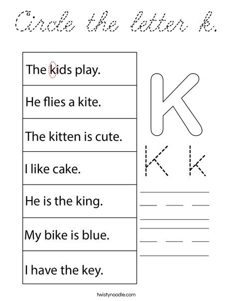 Circle the letter k. Coloring Page