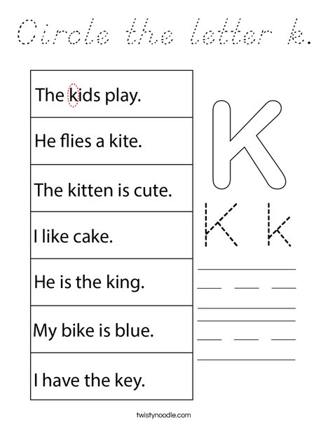 Circle the letter k. Coloring Page