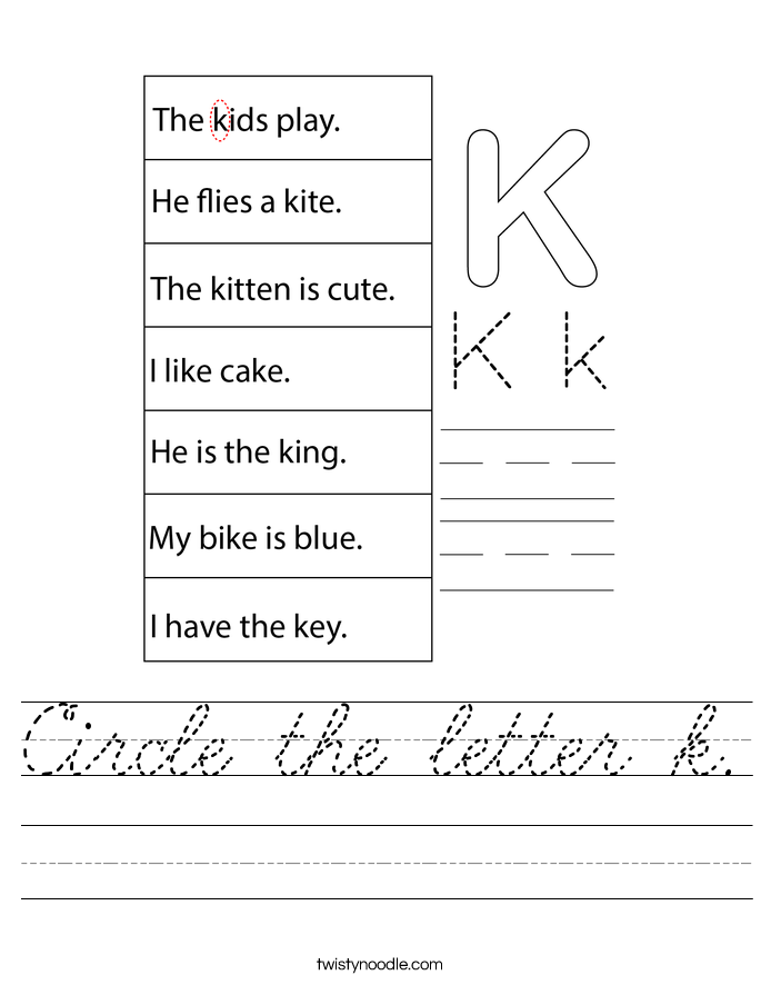 Circle the letter k. Worksheet