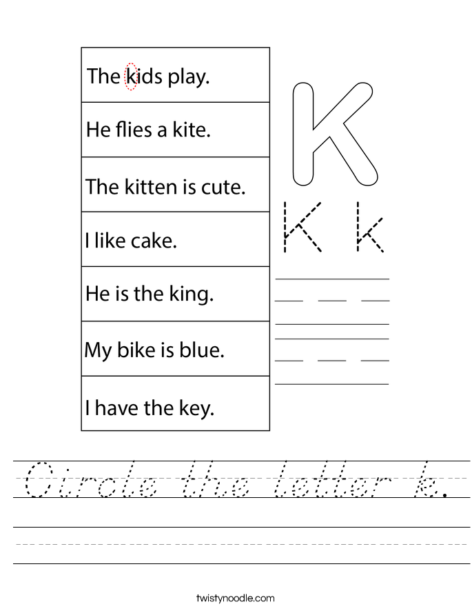 Circle the letter k. Worksheet