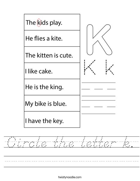 Circle the letter k. Worksheet