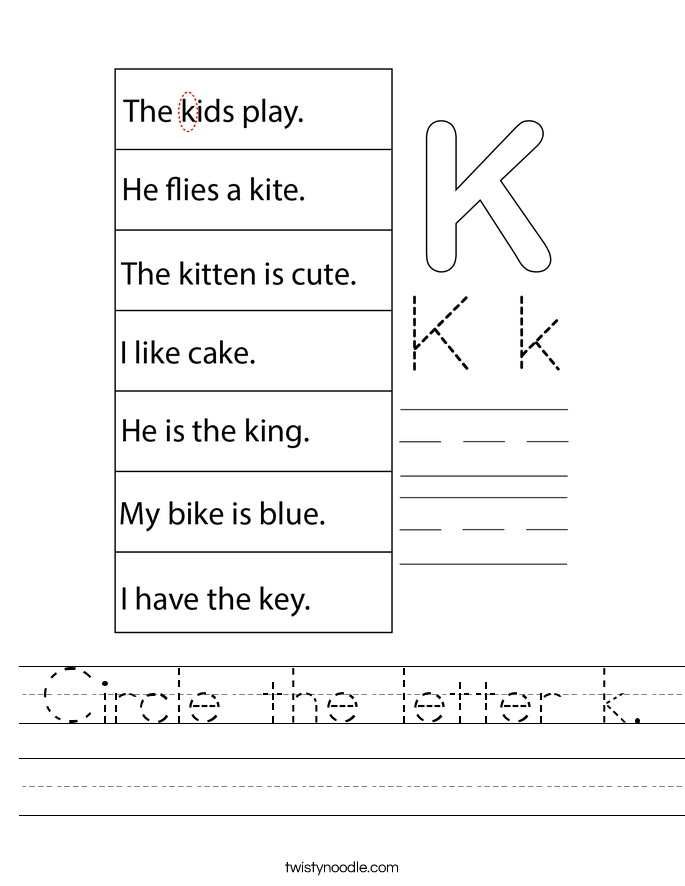 Circle the letter k. Worksheet