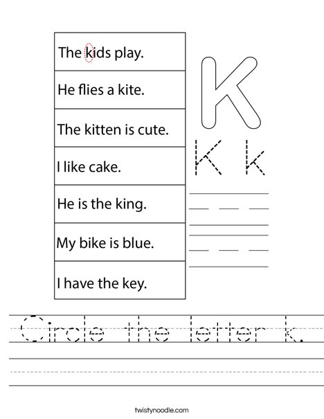Circle the letter k. Worksheet