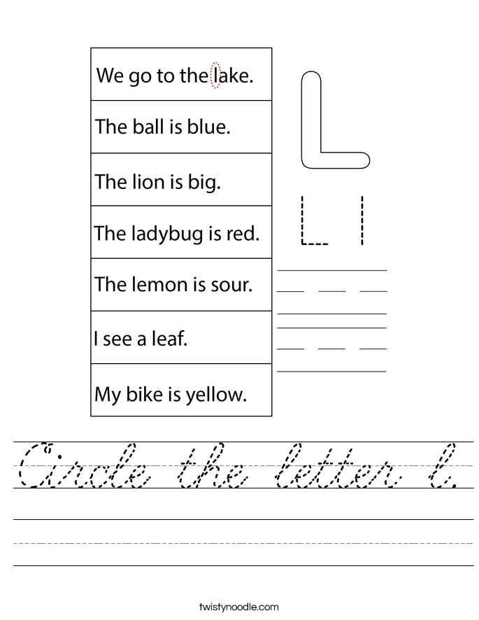 Circle the letter l. Worksheet