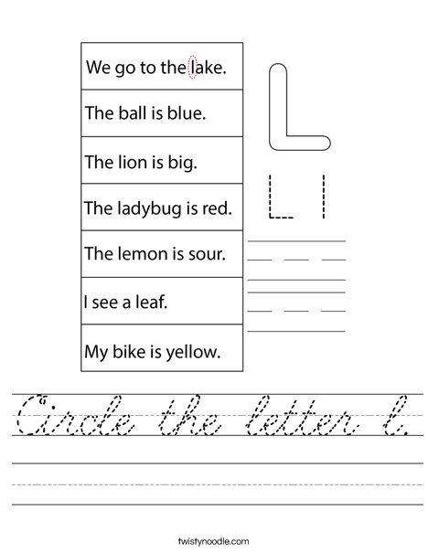 Circle the letter l. Worksheet