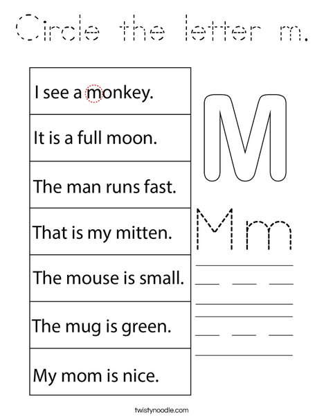 Circle the letter m. Coloring Page