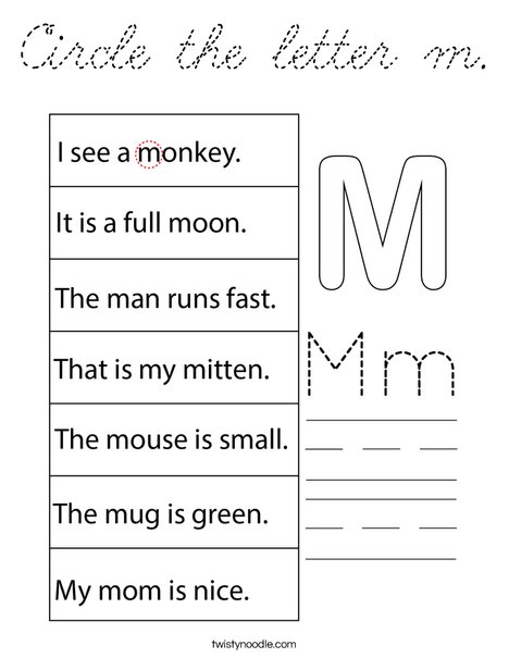 Circle the letter m. Coloring Page