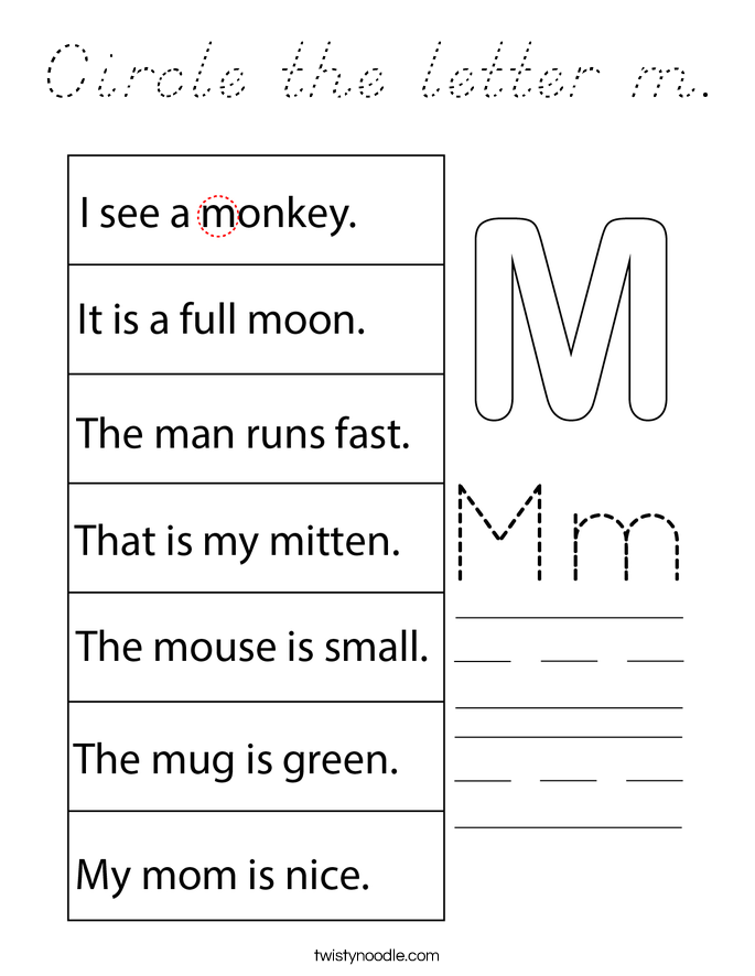 Circle the letter m. Coloring Page