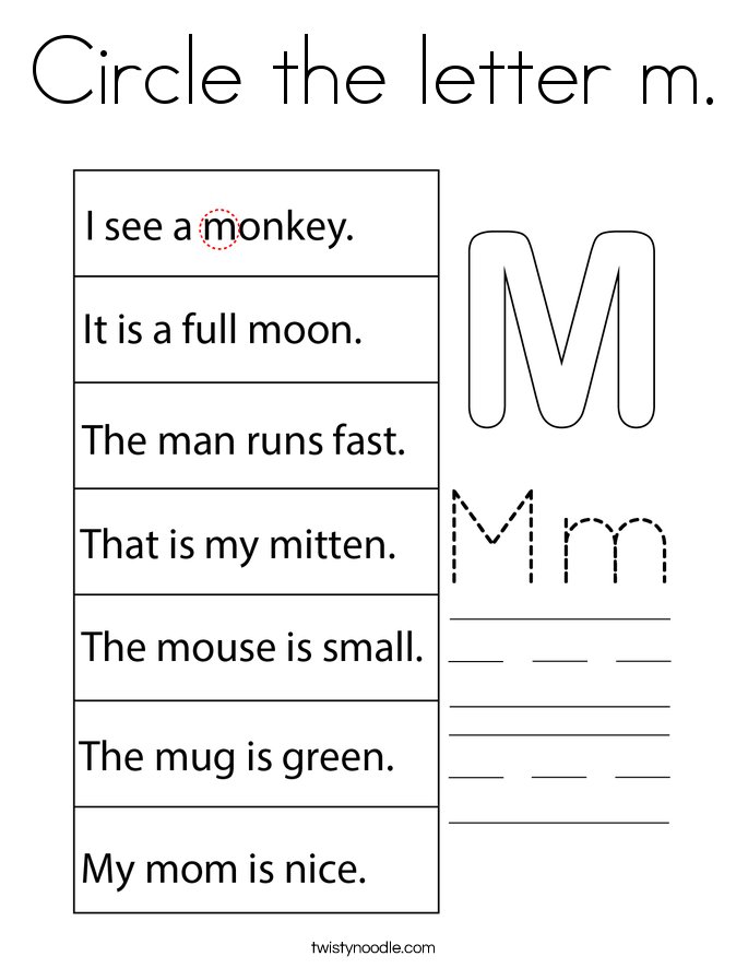Circle the letter m. Coloring Page