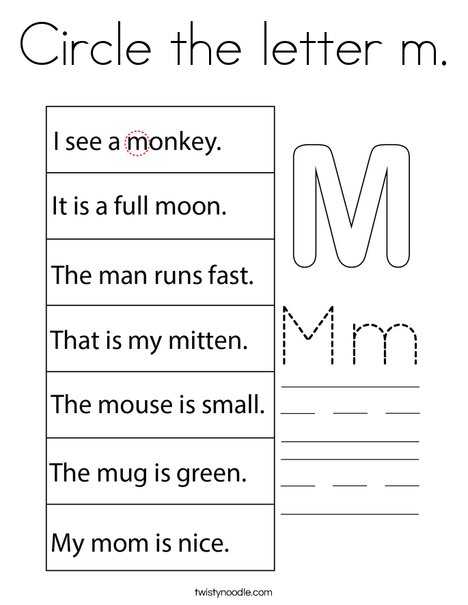 Circle the letter m. Coloring Page