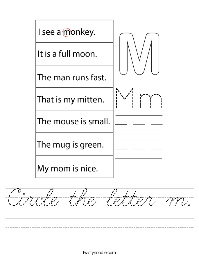 Circle the letter m. Worksheet