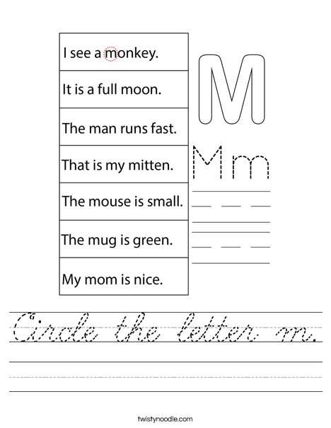 Circle the letter m. Worksheet