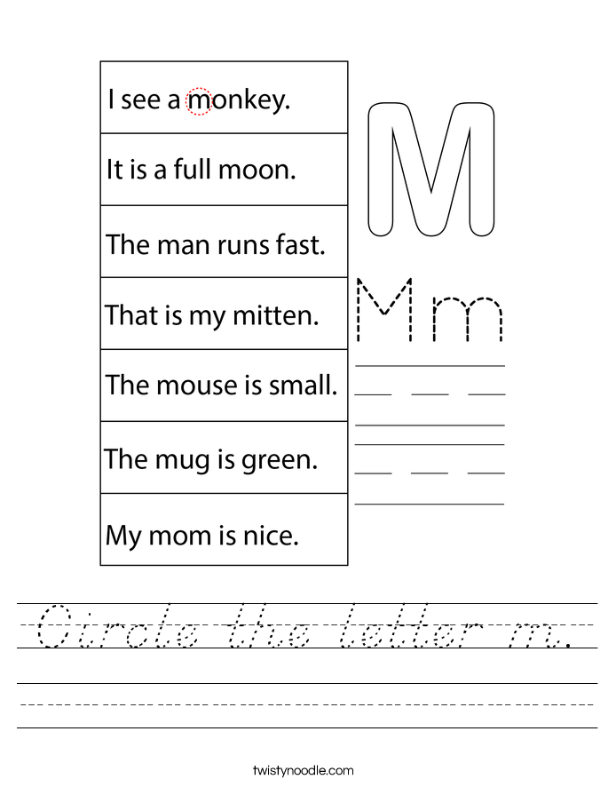 Circle the letter m. Worksheet