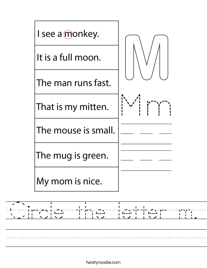 Circle the letter m. Worksheet