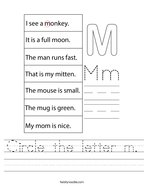 Circle the letter m Handwriting Sheet