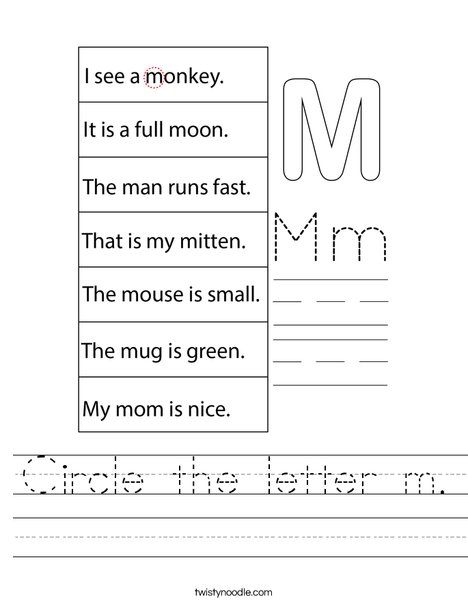 Circle the letter m. Worksheet