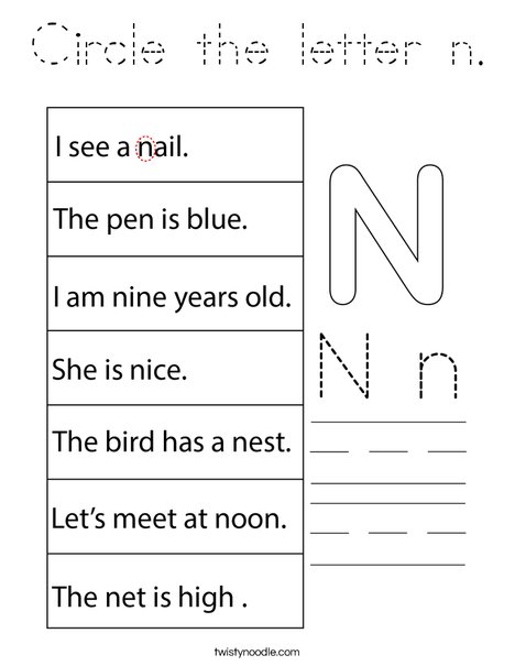 Circle the letter n. Coloring Page