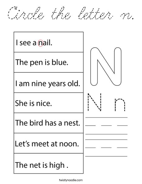 Circle the letter n. Coloring Page