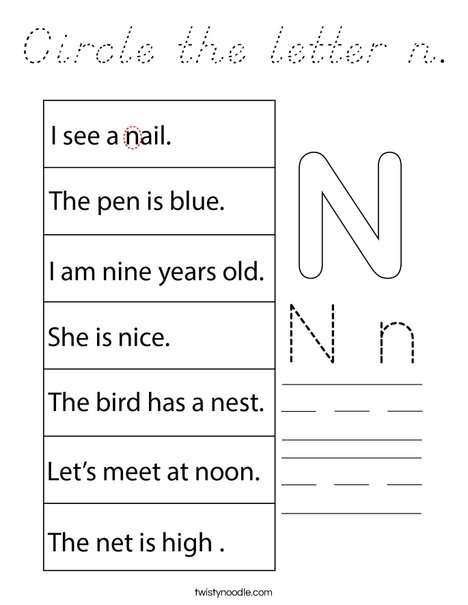 Circle the letter n. Coloring Page