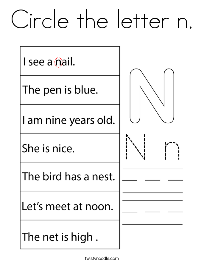 Circle the letter n. Coloring Page