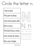 Circle the letter n. Coloring Page
