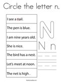 Circle the letter n Coloring Page