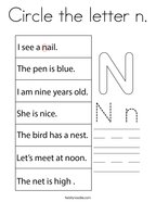 Circle the letter n Coloring Page