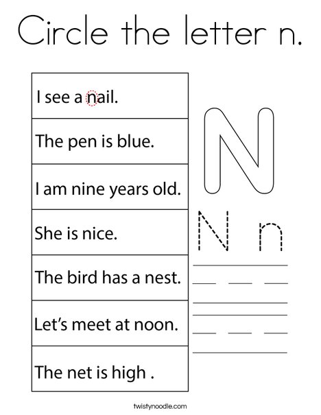 Circle the letter n. Coloring Page