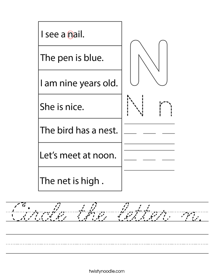 Circle the letter n. Worksheet