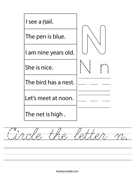 Circle the letter n. Worksheet