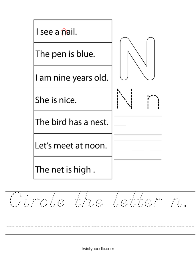 Circle the letter n. Worksheet