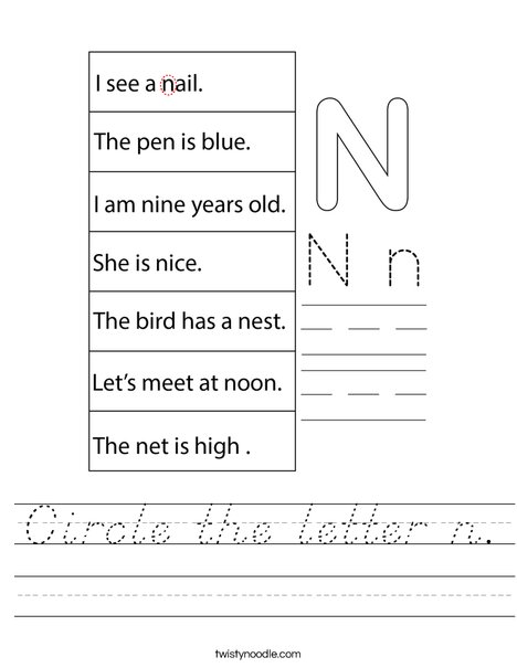 Circle the letter n. Worksheet