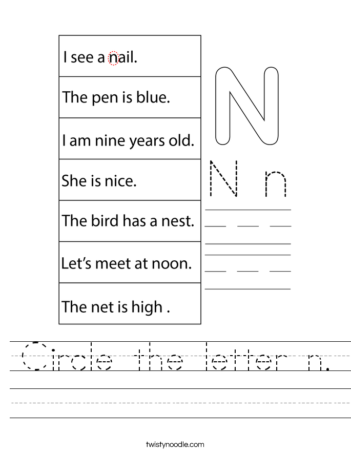 Circle the letter n. Worksheet