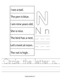 Circle the letter n. Worksheet
