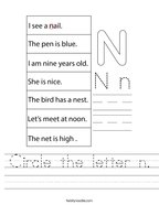 Circle the letter n Handwriting Sheet
