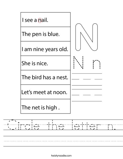 Circle the letter n. Worksheet