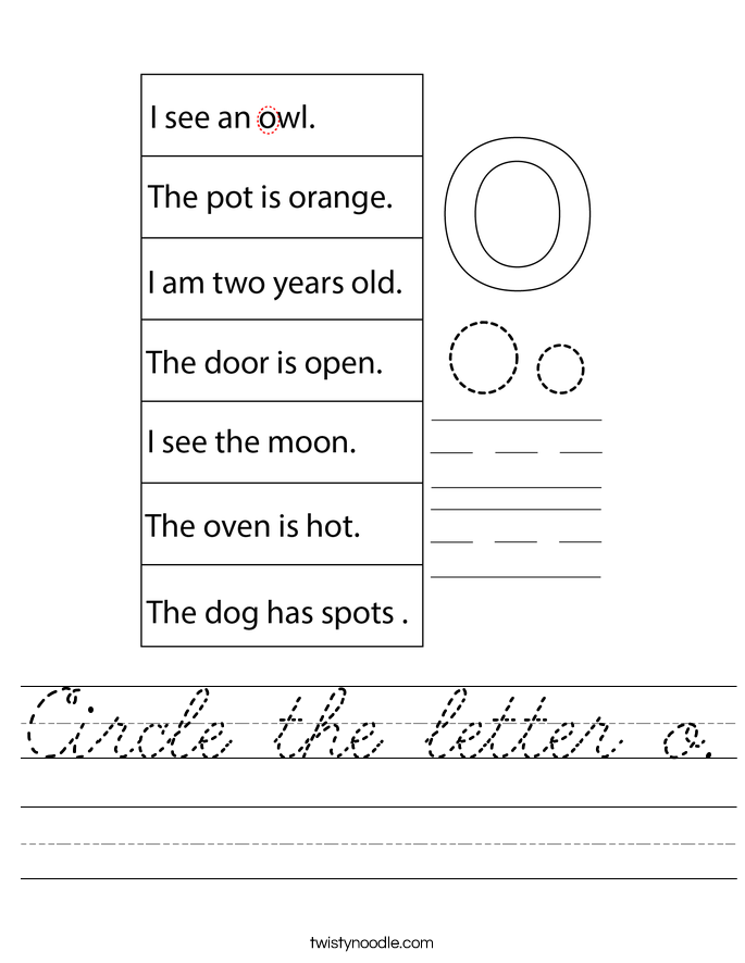 Circle the letter o. Worksheet