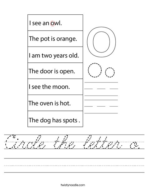 Circle the letter o. Worksheet