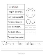 Circle the letter o Handwriting Sheet