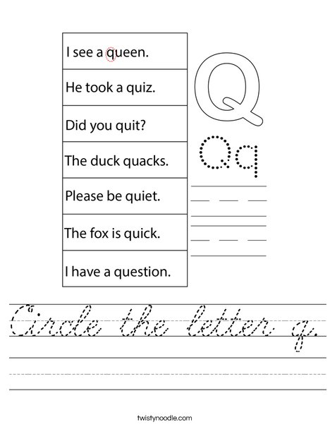 Circle the letter q. Worksheet
