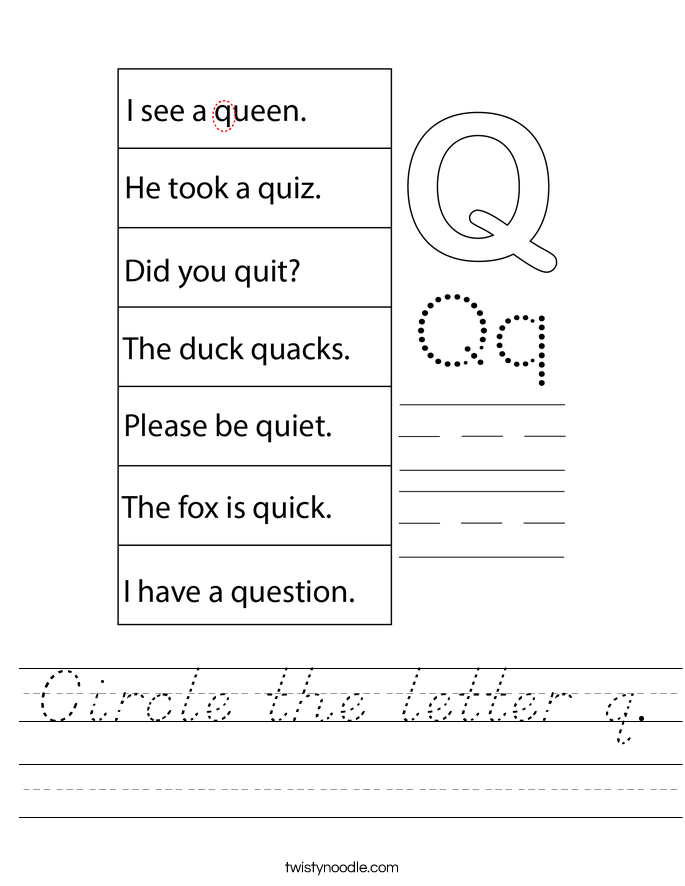 Circle the letter q. Worksheet